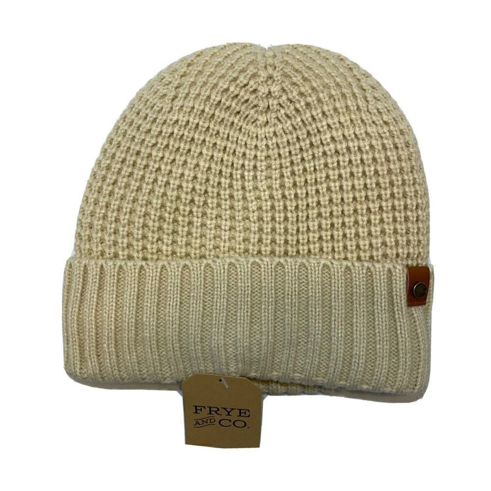 Frye & Co NWT Thermal Knit Beanie w/ Cuff Lined Butter Creamy Tan Hat-O…